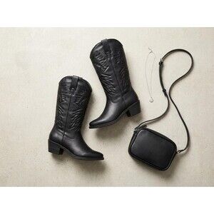 Steve Madden Western Women Size 8 Black Pointed Toe Leather Cowgirl Boots NEW